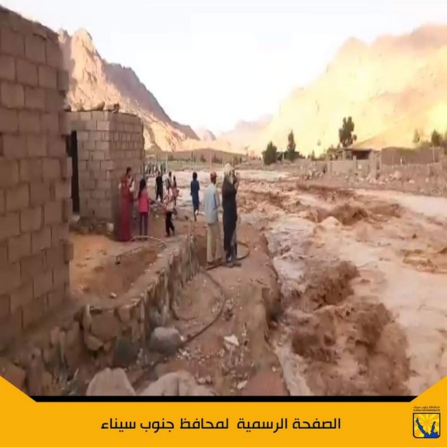 هطول سيول بوادى الأربعين فى سانت كاترين بجنوب سيناء دون وجود اية خسائر 