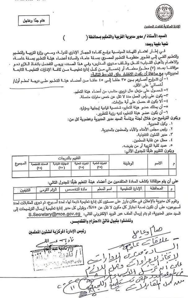بالمستند| ترشيح 7 معلمين من كل إدارة تعليمية لإدارة المدارس