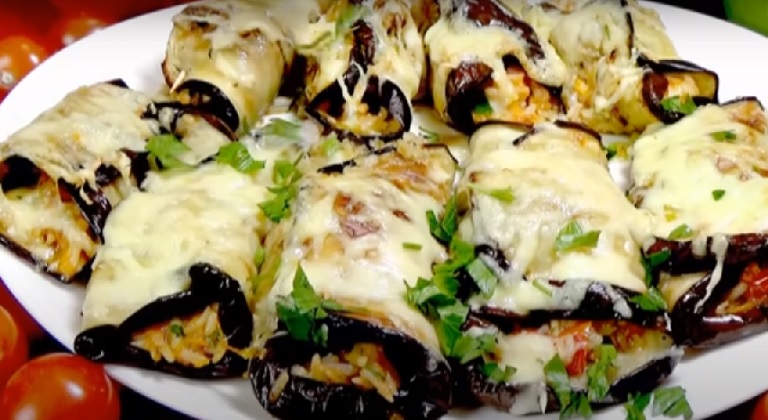 رول باذنجان صحى بحشوة خياااال