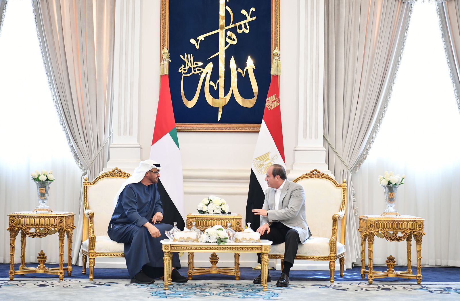 المتحدث الرئاسي ينشر صور استقبال الرئيس السيسي لمحمد بن زايد بمدي