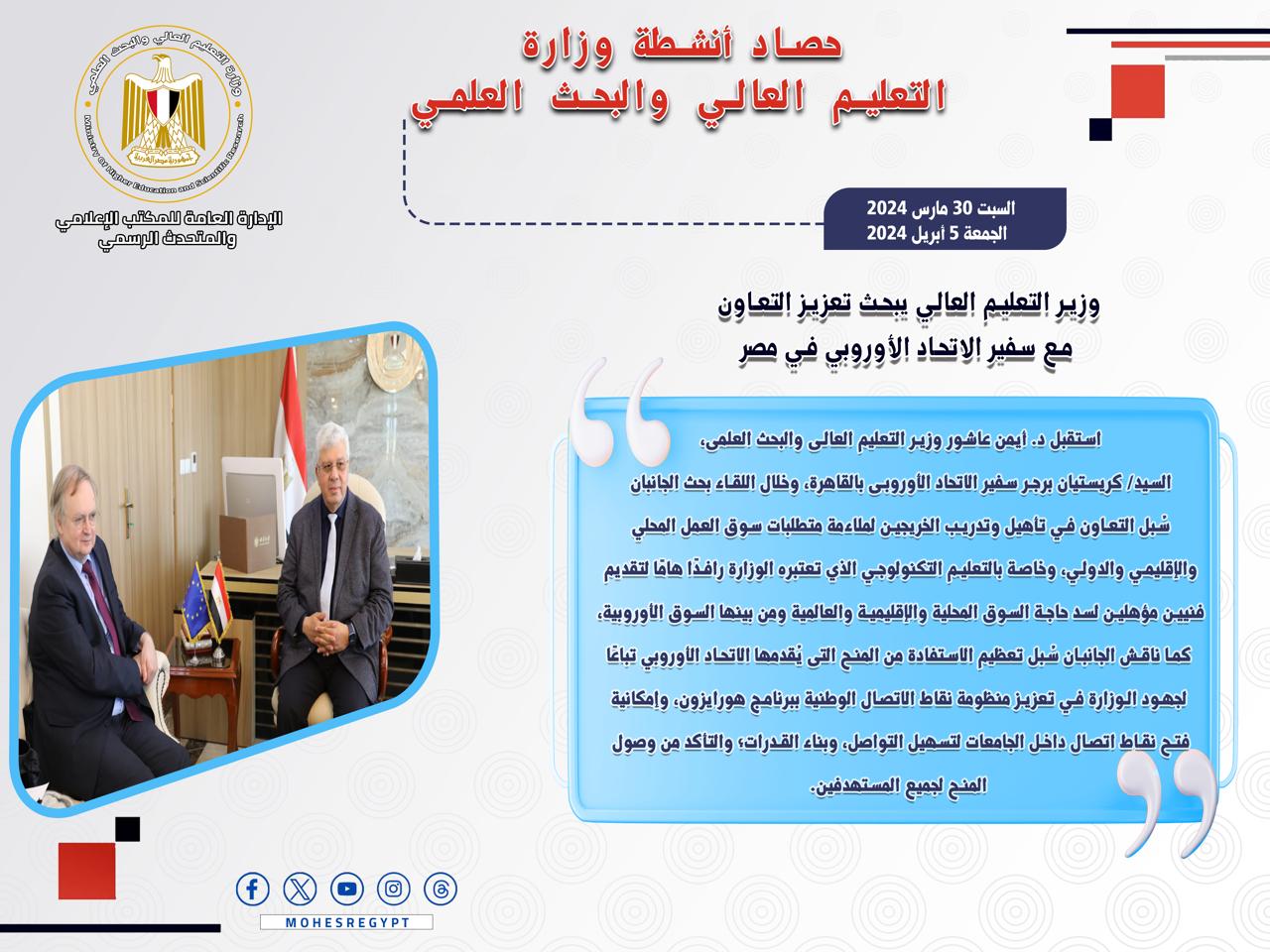 حصاد أنشطة وزارة التعليم العالي والبحث العلمي في أسبوع
