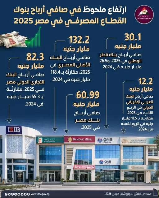 ارتفاع صافي أرباح بنوك القطاع المصرفي في 2025 