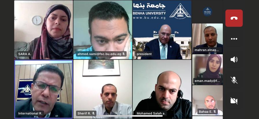 رئيس جامعة بنها والجيزاوى يعقدان لقاءً مع المبتعثين في الخارج عبر تقنية مايكروسوفت تيمز 