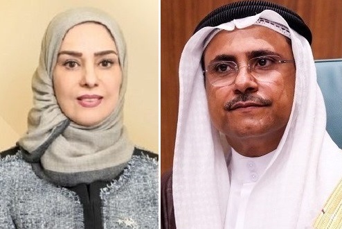 رئيس البرلمان العربي عادل العسومي ورئيسة مجلس النواب البحريني فوزية زينل
