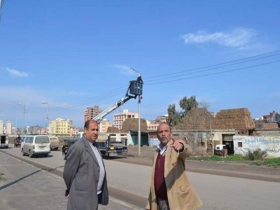 متابعة أعمال الصيانة الدورية لقطاع الإنارة العامة والتنسيق الحضارى ببلطيم