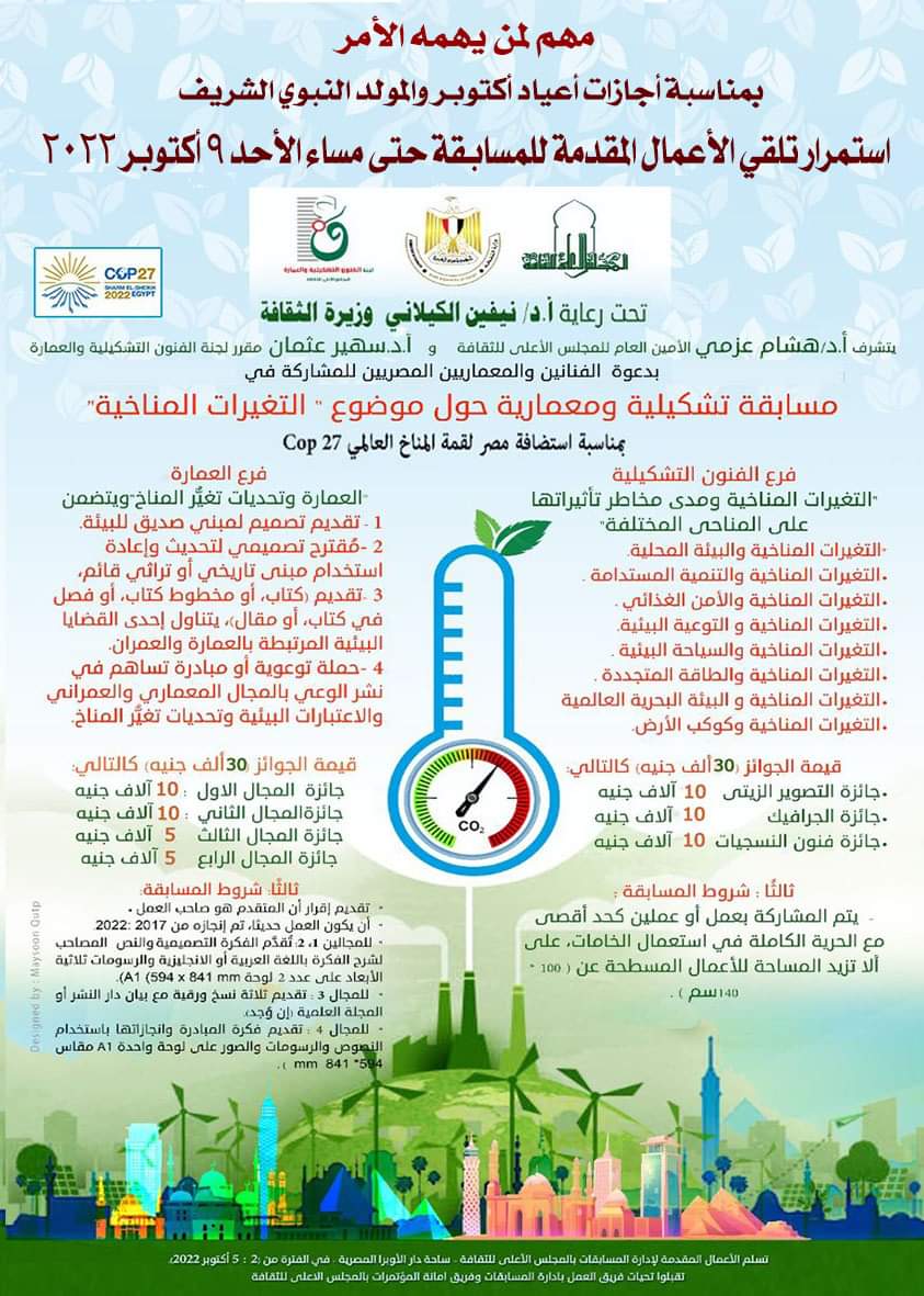  اخر موعد لتلقى أعمال مسابقة الفنون التشكيلية والمعمارية حول ..غدا