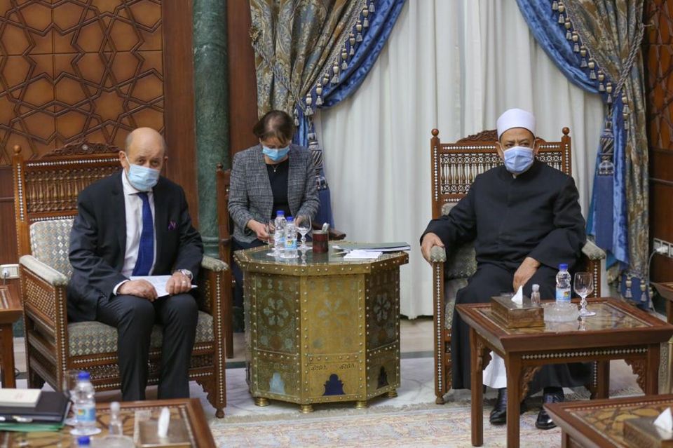 شيخ الأزهر ووزير الخارجية الفرنسي