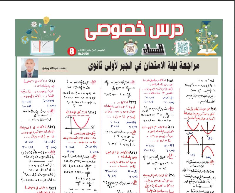 مراجعة جبر اولى ثانوي