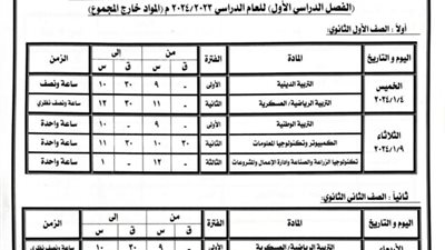 تعليم بنى سويف يعلن جداول امتحانات نهاية الفصل الدراسي الأول