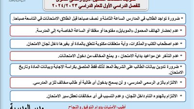 ضوابط امتحانات الصفين الأول والثاني الثانوي للفصل الدراسي الأول