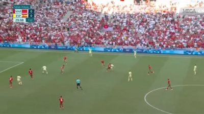المغرب تتقدم على إسبانيا بهدف رحيمي فى الشوط الاول