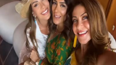 صبا مبارك برفقة إنجى المقدم وهيدي كرم فى كواليس وتر حساس