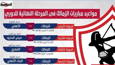 إنفوجراف.. مواعيد مباريات الزمالك فى المرحلة النهائية للدوري