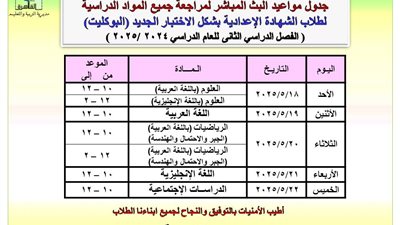 تعليم القاهرة تعلن جدول البث المباشر لمراجعات الشهادة الإعدادية