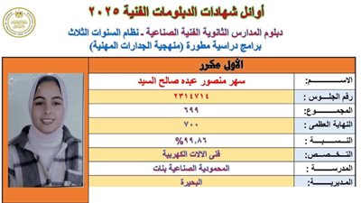 4 او ائل جمهورية بالدبلو مات الفنية بالبحيرة