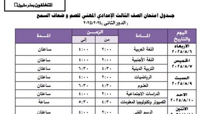 جدول امتحانات الدور الثاني لصفوف النقل والشهادة الإعدادية بالجيزة