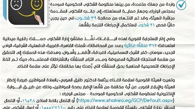هيئة سلامة الغذاء: حملات على 312 منشأة غذائية بمختلف المحافظات
