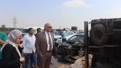 محافظ القليوبية يتدخل لإعادة الحركة المرورية بعد حادث تصادم بطريق شبرا بنها الحر
