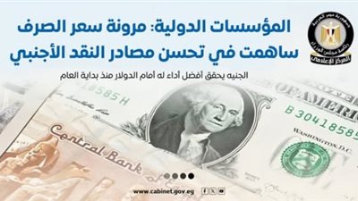«الوزراء»: الجنيه يحقق أفضل أداء له أمام الدولار منذ بداية العام