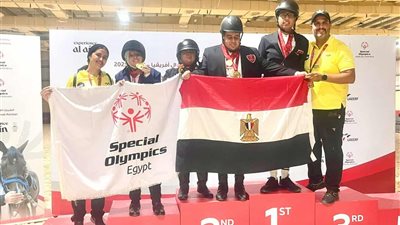 8 ميداليات حصاد بعثة الأولمبياد الخاص المصري للفروسية بإقليمية العين