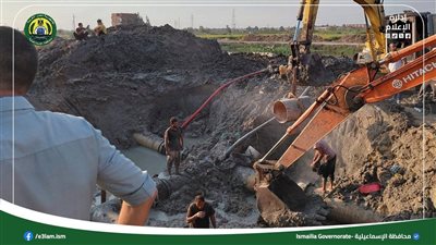 إصلاح كسر مفاجئ في خط طرد الدوايدة بالإسماعيلية
