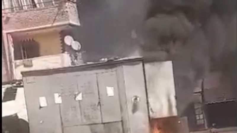 حريق بكابينة كهرباء