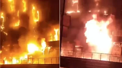 النيابة تعاين حريقا هائلا داخل مول شهير بمدينة العبور