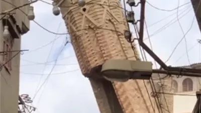 انهيار مئذنة مسجد الطاهرات في بلبيس بالشرقية