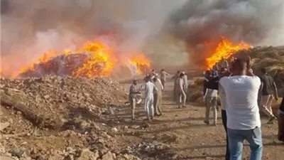 اندلاع حريق فى شونة للكتان بقرية شبرا ملس بزفى