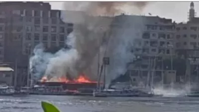 حريق هائل بمطعم عائم على كورنيش أسوان
