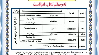 جداول امتحانات شهر أبريل لصفوف النقل بالقاهرة