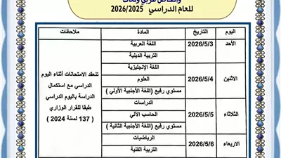 جداول امتحانات ابريل للصفين الأول والثاني الإعدادي بالقاهرة