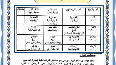ننشر جدول امتحانات الصفين الأول والثاني الثانوي لشهر ابريل