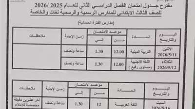ننشر جداول امتحانات نهاية العام بمحافظة القاهرة لصفوف النقل