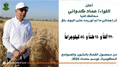 توريد القمح يتخطى 270 ألف طن منذ انطلاق موسم 2026 بالمنيا
