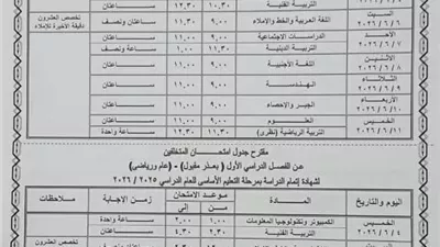 نشر جدول امتحانات آخر العام للشهادة الإعدادية بمحافظة القاهرة