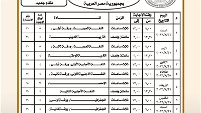 التعليم تعلن جدول امتحانات الدور الثاني لشهادة الثانوية العامة 2026