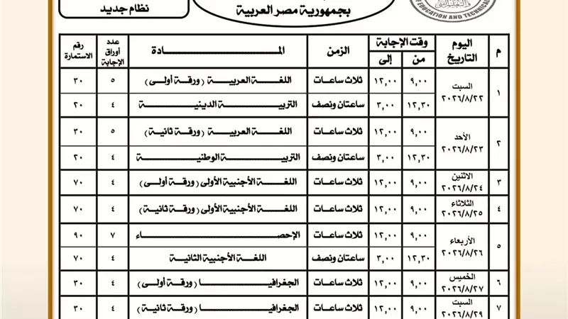 جدول امتحانات الدور