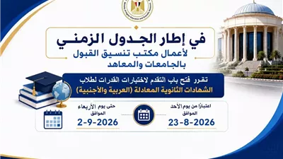تنسيق الجامعات 2026.. بدء اختبارات القدرات لطلاب الشهادات المعادلة.. الأحد
