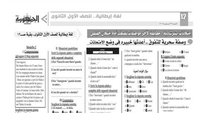 امتحانات استرشادية مطابقة لآخر مواصفات من اللغة الايطالية للصف الأول الثانوي