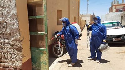 تطهير منازل المصابين بكورونا وانتهاء تعقيم مقار اللجان فى الوادى الجديد.صور