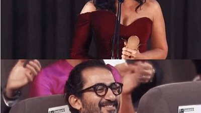 رد فعل أحمد حلمي بعد بكاء منى زكى خلال تكريمها بالقاهرة السينمائى