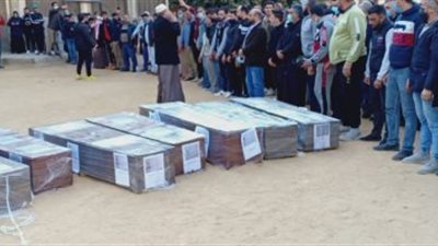 تشيع جنازة 7 سوريين ماتوا فى حادث سير ببنى سويف