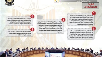 بالإنفو جراف.. الحصاد الأسبوعي لمجلس الوزراء خلال الفترة من 13 إلى 19 مارس 2021