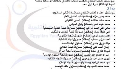 إعتماد المكتب التنفيذى لمجلس الشباب المصرى ببورسعيد