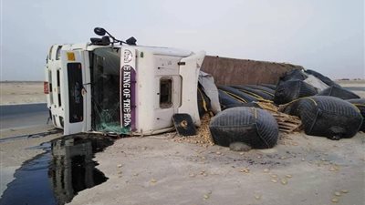 انقلاب شاحنة بضائع وإصابة قائدها بطريق شرق العوينات أبو سمبل
