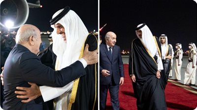 أمير قطر يستقبل الرئيس الجزائري بمطار الدوحة
