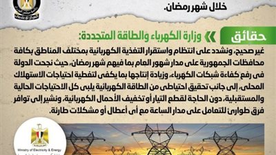 الحكومة تنفى تخفيف الأحمال عن شبكات الكهرباء خلال شهر رمضان