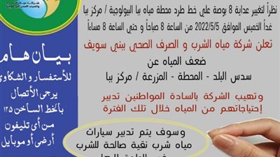 ضعف مياه الشرب بقرية سدس بمركز ببا