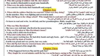 اسئلة واجوبة بالترجمة قصة الامال العظيمة لغة انجليزية فى 4 ورقات للثانوية العامة